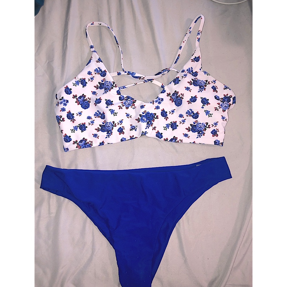Floral Blue and White Bikini Set